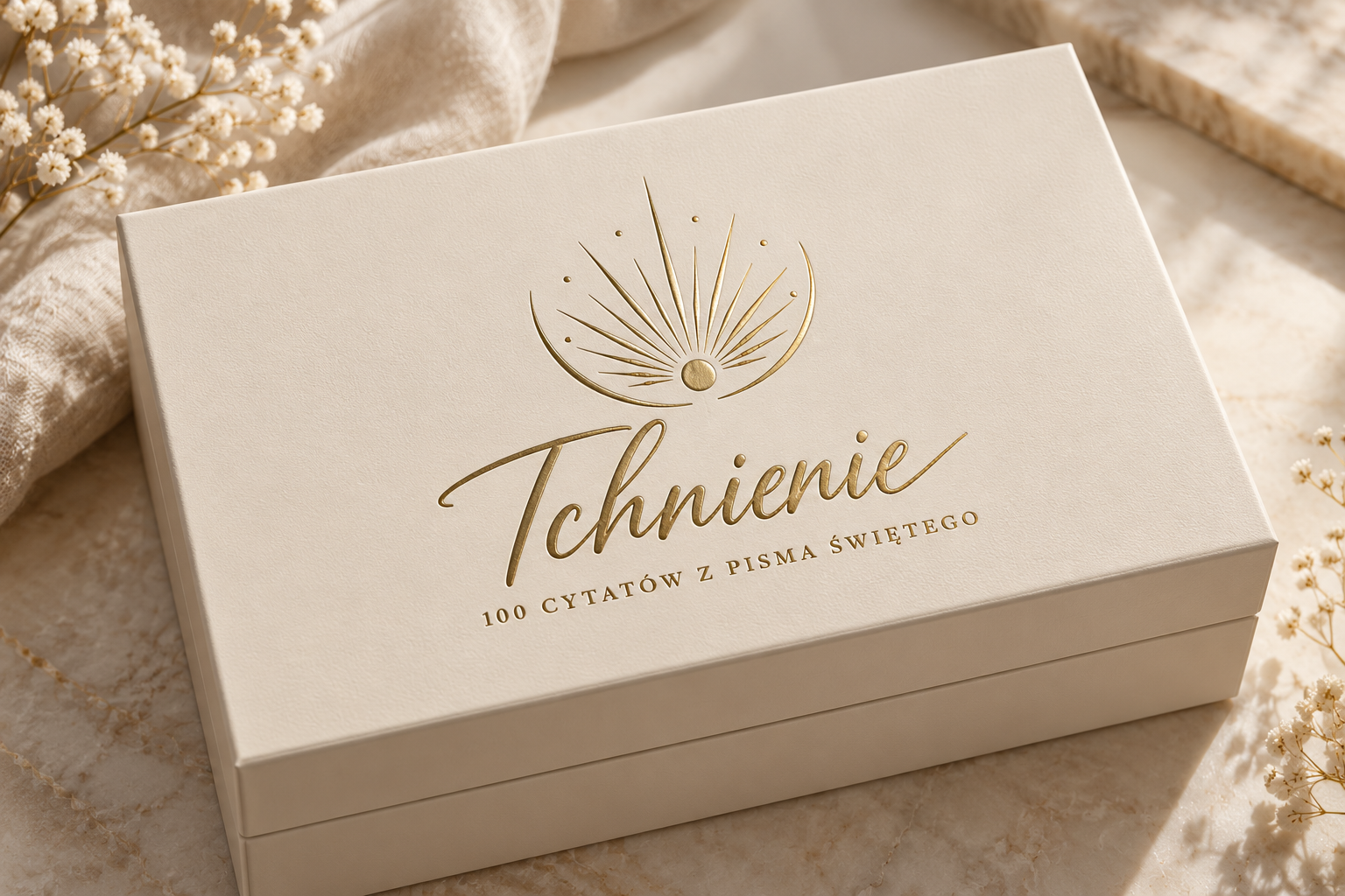 Wizualizacja eleganckiego pudełka Tchnienie z talią kart