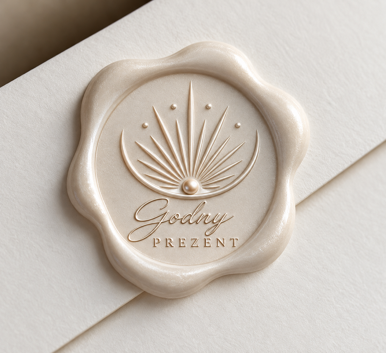 Wizualizacja perłowej pieczęci z emblematem Godny Prezent